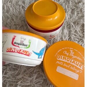 RARE Vintage 1970's Chef Boyardee Dinosaurs 3 Bowl Set with Lids Kids Reusable